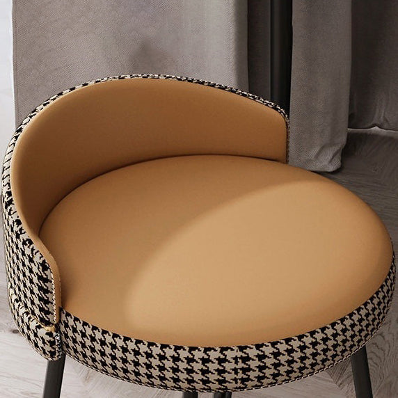 Contemporary Nordic Round Houndstooth Leather Fabric Splicing Vanity Stool Low Back For Bedroom