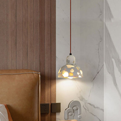 Modern Minimalist Round Hemisphere Cement Solid Wood 1-Light Pendant Light For Bedroom