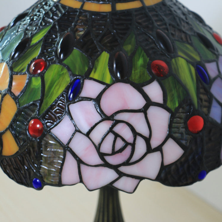 Traditional Tiffany Bloom Floral Stained Glass 1 - Light Table Lamp For Bedroom