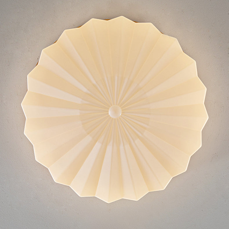 Modern Minimalist Round Flower Wood Iron Acrylic LED Flush Mount Ceiling Light For Living Room