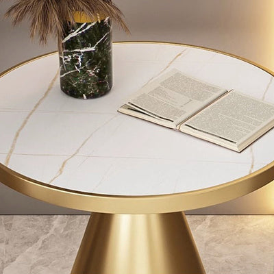 Contemporary Luxury Round Sintered Stone Top Conical Metal Base Coffee Table For Living Room