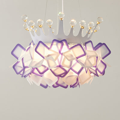 Contemporary Creative Hardware Crown Decor PVC Petal Shade LED Pendant Light For Living Room