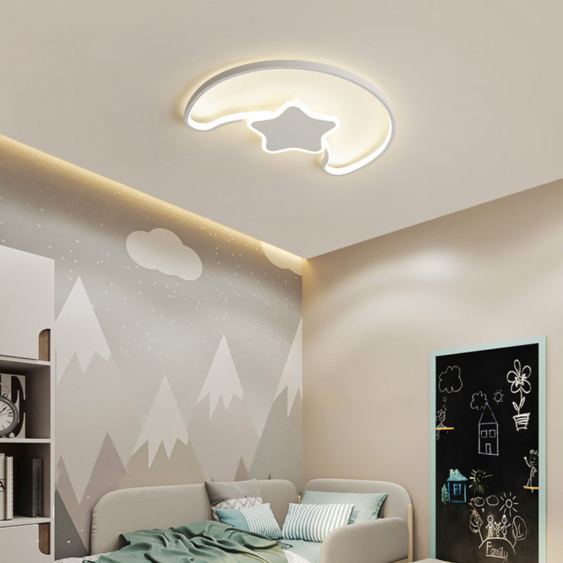 Contemporary Creative Moon Iron Acrylic LED Semi-Flush Mount Ceiling Light For Living Room