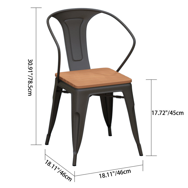 Contemporary Nordic Plastic Wood Iron Square Outdoor Dining Chair Backrest Stackable For Patio