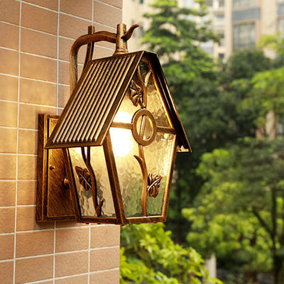 Retro House Waterproof Aluminum Frosted Glass 1-Light Outdoor Wall Sconce Lamp