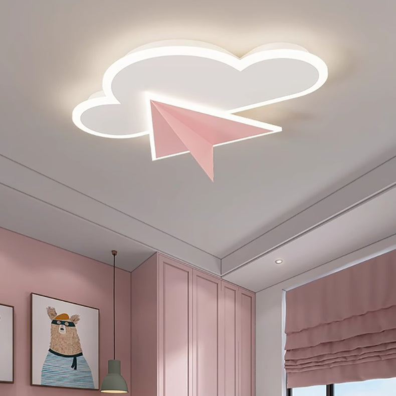 Modern Art Deco Kids Iron Acrylic Cloud Plane LED Flush Mount Ceiling Light For Bedroom