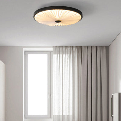 Contemporary Nordic Iron PVC Folding Fan Blade Pleat Round LED Flush Mount Ceiling Light For Living Room