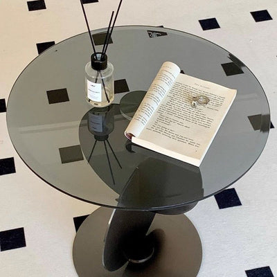 Modern Art Deco Round Combine Design Glass Metal End Table For Living Room