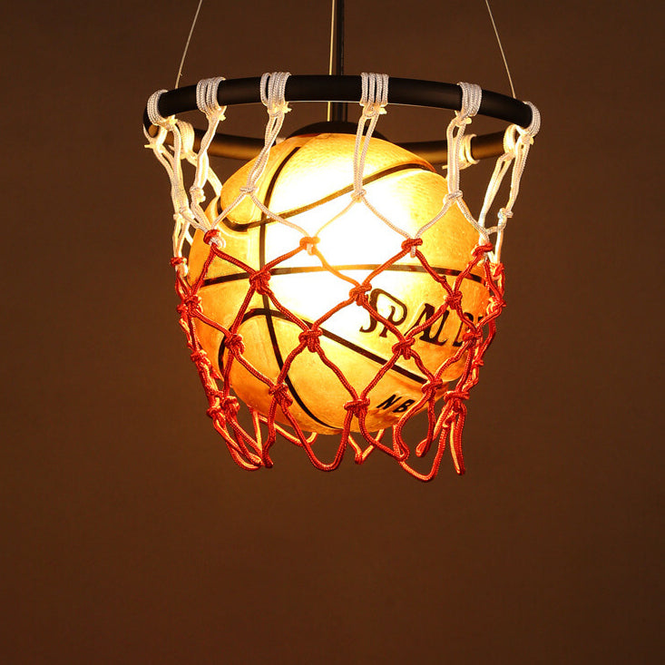 Lampe suspendue moderne et créative à 1 lumière en corde de verre et de fer pour basket-ball 