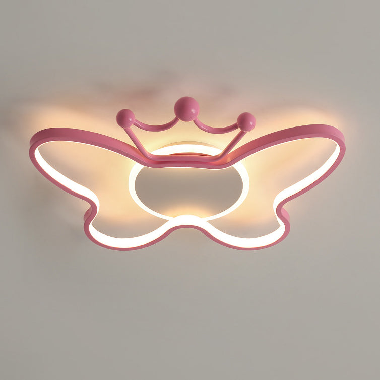 Contemporary Nordic Kids Iron Aluminum Silica Acrylic Butterfly LED Flush Mount Ceiling Light For Bedroom