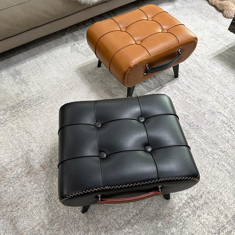 Modern Luxury Square Tufted Faux Leather Upholstered Portable Footstool For Living Room