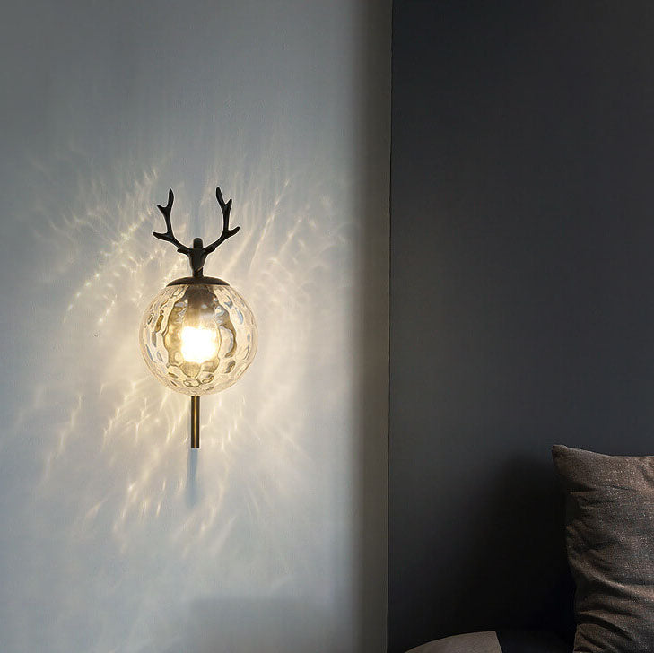 Nordic Light Luxury Iron Antler Global Glass 1-Light Wall Sconce Lamp