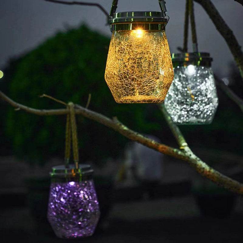 Contemporary Creative Solar Crackle Jar Outdoor Waterproof LED Hanging Light For Outdoor Patio