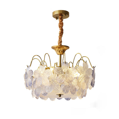 Traditional French Iron Glass Round Flower 5/6 Light Chandeliers For Bedroom