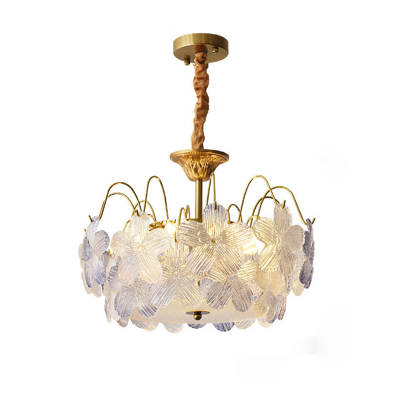 Traditional French Iron Glass Round Flower 5/6 Light Chandeliers For Bedroom