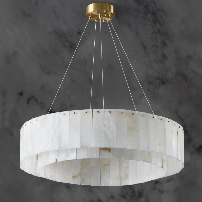 Contemporary Scandinavian Round Copper Stone 8/12/14 Light Chandelier For Living Room