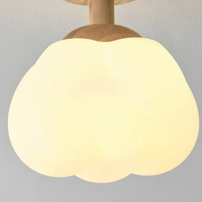 Modern Simplicity Rubber Wood PE Pumpkin Round 1-Light Semi-Flush Mount Ceiling Light For Hallway