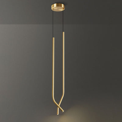 Modern Minimalist Bent Fine Tube All Copper LED Pendant Light For Bedroom