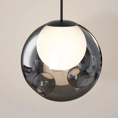 Contemporary Nordic Spherical Glass Bubble Iron 1-Light Pendant Light For Living Room