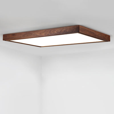 Traditional Chinese Walnut Iron Acrylic Square Rectangular LED Flush Mount Ceiling Light For Living Room