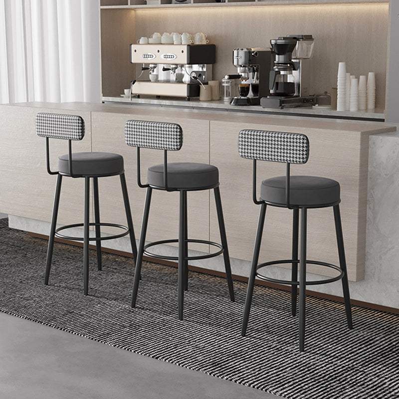 Contemporary Nordic Round Cotton Linen Upholstered Bar Stool Backrest Footrest For Dining Room