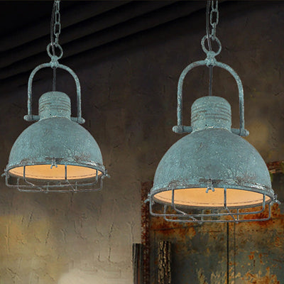 Traditional Rustic Distressed Iron Semicircular Shade 1-Light Pendant Light For Dining Room