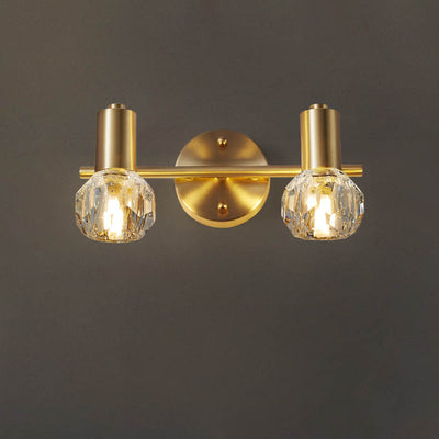 Modern Luxury Cylinder Diamond All Brass Crystal 2/3 Light Vanity Light Wall Sconce Lamp For Bathroom