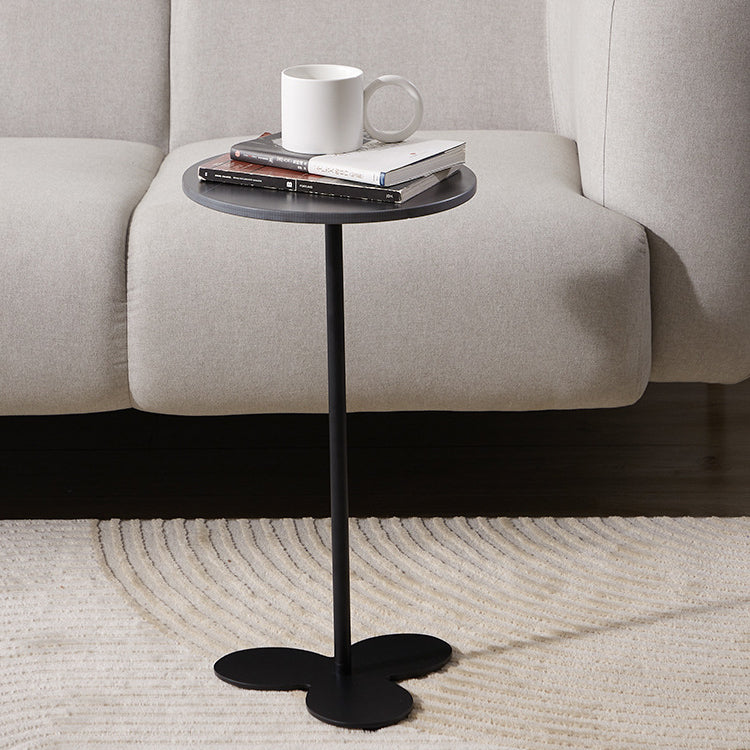 Modern Minimalist Round Tabletop Iron Marble Solid Wood Side Table 1-Leg For Living Room