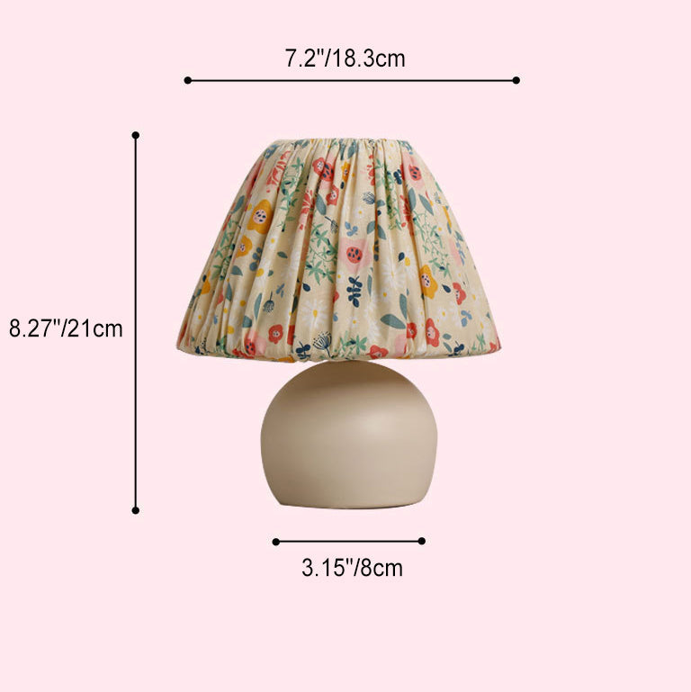 Traditional European Pastoral Floral Pattern Fabric Shade Ceramic Round Base 1-Light Table Lamp For Bedroom