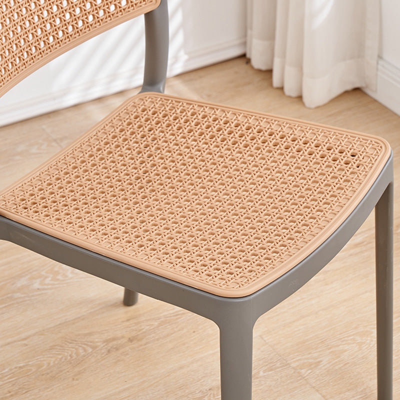 Contemporary Simplicity Square Rattan-like Plastic Stackable Dining Chair Armrest Backrest For Dining Room