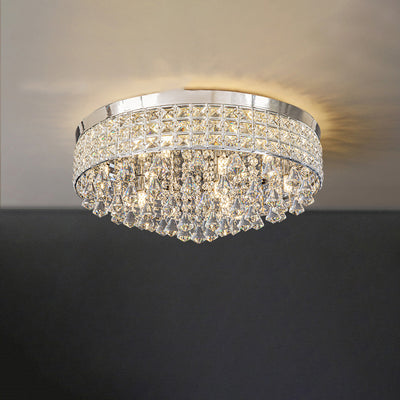 Modern Luxury Round Iron Crystal Beads 6/9-Light Flush Mount Ceiling Light For Living Room