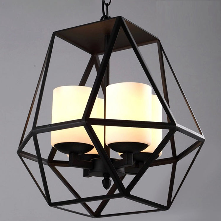 Contemporary Industrial Quadrilateral Trapezoidal Iron 3/4 Light Chandelier For Living Room