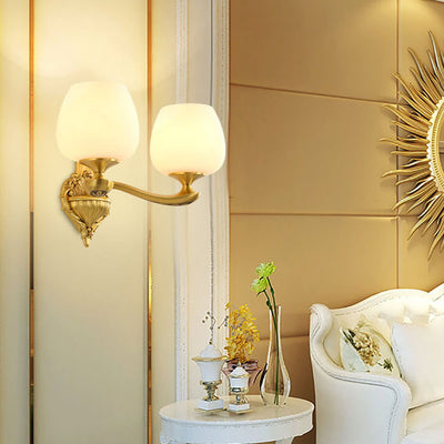 Modern Light Luxury Round Glass Gold-Finished Frame 1/2 Light Wall Sconce Lamp