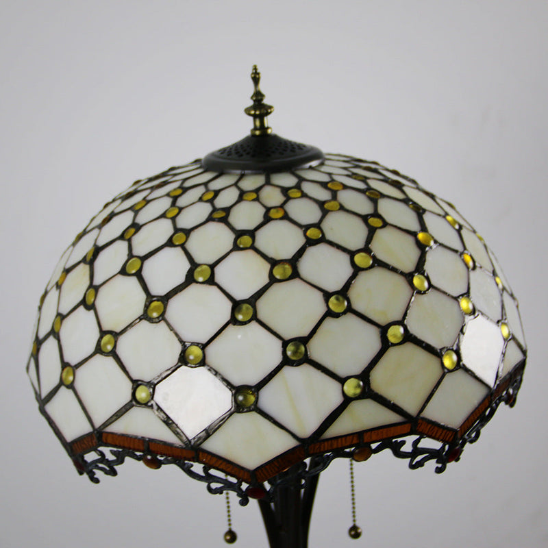 Traditional Tiffany Mediterranean Dragonfly Stained Glass Dome Shade 2-Light Standing Floor Lamp For Home Office