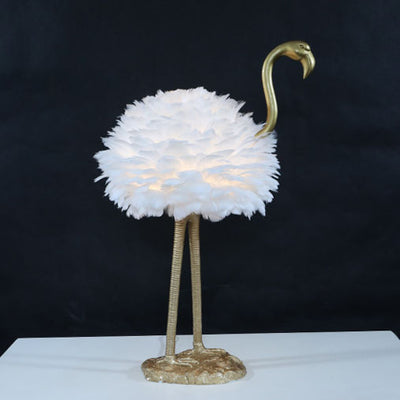 Contemporary Nordic Goose Feather Metal Flamingo Ball 1-Light Table Lamp For Bedside