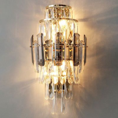 Contemporary Luxury Tiered Crystal Prismatic Dazzling Crystal 4-Light Wall Sconce Lamp For Living Room