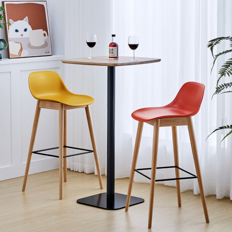 Contemporary Nordic Square Wood Metal PP Bar Stool Backrest Footrest For Dining Room