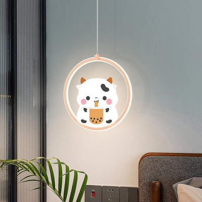 Modern Simplicity Kids Aluminum Iron Acrylic Circle Bear Cow LED Pendant Light For Bedside