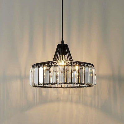 Contemporary Luxury Iron Cylinder Frame Crystal Shade 1-Light Pendant Light For Living Room