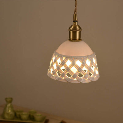 Nordic Minimalist Ceramic Hollow Design Dome Brass 1-Light Pendant Light