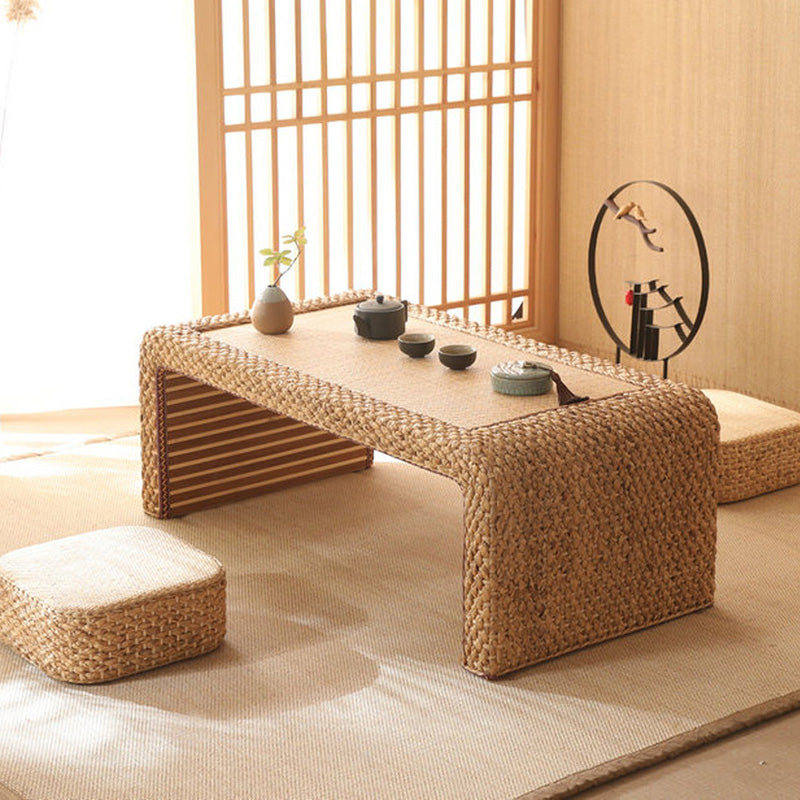 Traditional Japanese Rectangular Rattan Wooden Frame Tatami Coffee Table For Living Room