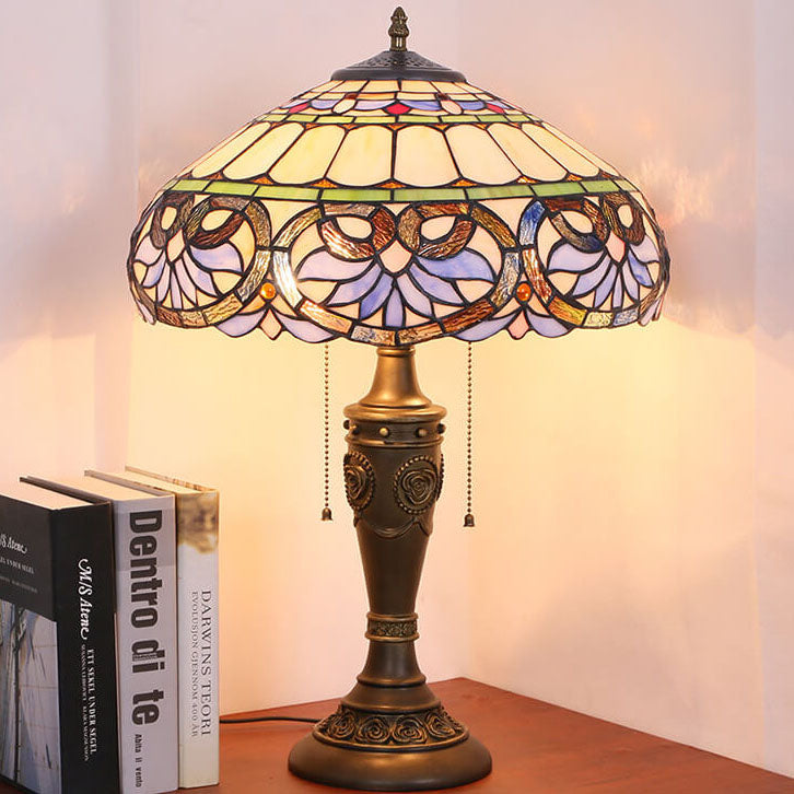 Mediterrane Vintage Tiffany Glasmalerei 1-flammige Tischlampe 