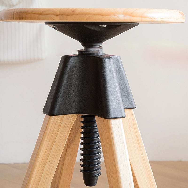 Contemporary Scandinavian Round Tripod Base Solid Wood Bar Stool Footrest For Dining Room