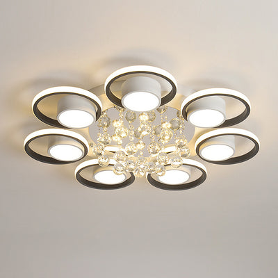 Modern Simplicity Acrylic Circle Ring Shade Iron Crystal LED Flush Mount Ceiling Light For Living Room