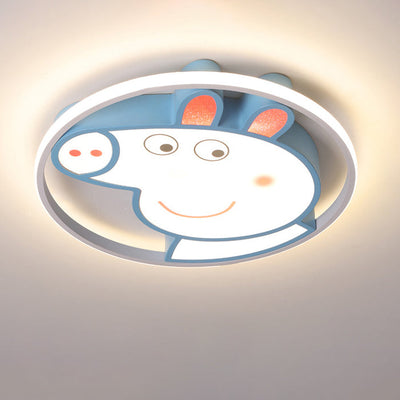 Contemporary Creative Kids Iron Acrylic Round Pig LED Flush Mount Ceiling Light For Bedroom