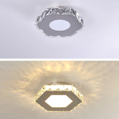 Modern Simplicity Stainless Steel Crystal Acrylic Star Heart Round Hexagon Elliptical LED Flush Mount Ceiling Light For Hallway