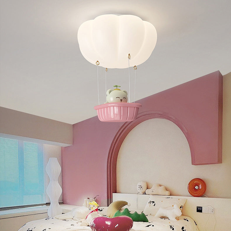 Modern Simplicity Kids PE Iron Pumpkin Hot Air Balloon Bear LED Flush Mount Ceiling Light For Bedroom