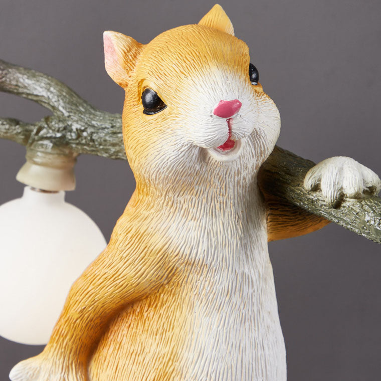 Contemporary Creative Resin Cartoon Squirrel Glass Ball Shade 1-Light Table Lamp For Bedroom