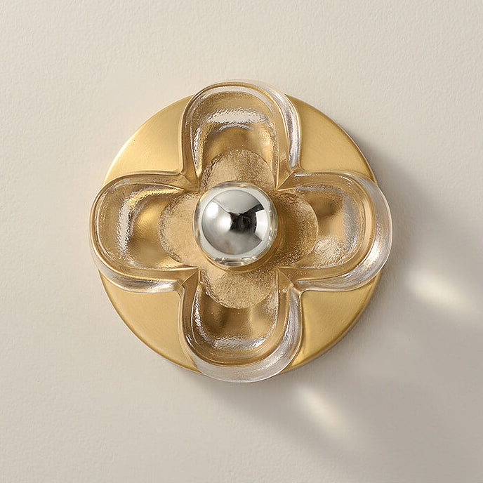 Modern Minimalist Round Square Clover Copper Glass 1-Light Wall Sconce Lamp For Bedroom