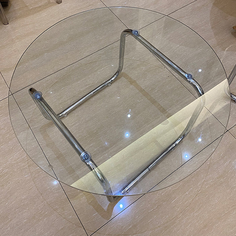 Modern Minimalist Round Glass Steel Tube Base Coffee Table For Living Room